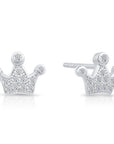 CZ Royal Princess Crown Stud Earrings in Sterling Silver