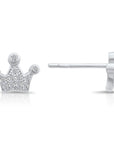 CZ Royal Princess Crown Stud Earrings in Sterling Silver