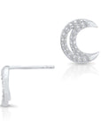 CZ Moon Stud Earrings in Sterling Silver