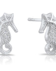 CZ Seahorse Stud Earrings in Sterling Silver