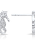 CZ Seahorse Stud Earrings in Sterling Silver