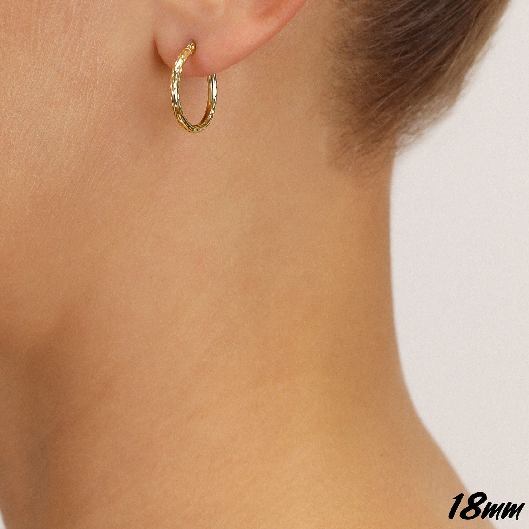 14k Yellow Gold All Around Diamond Cut Hoop Earrings – Tilo Jewelry®