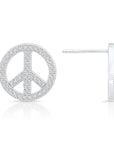 CZ Small Open Peace Sign Stud Earrings in Sterling Silver