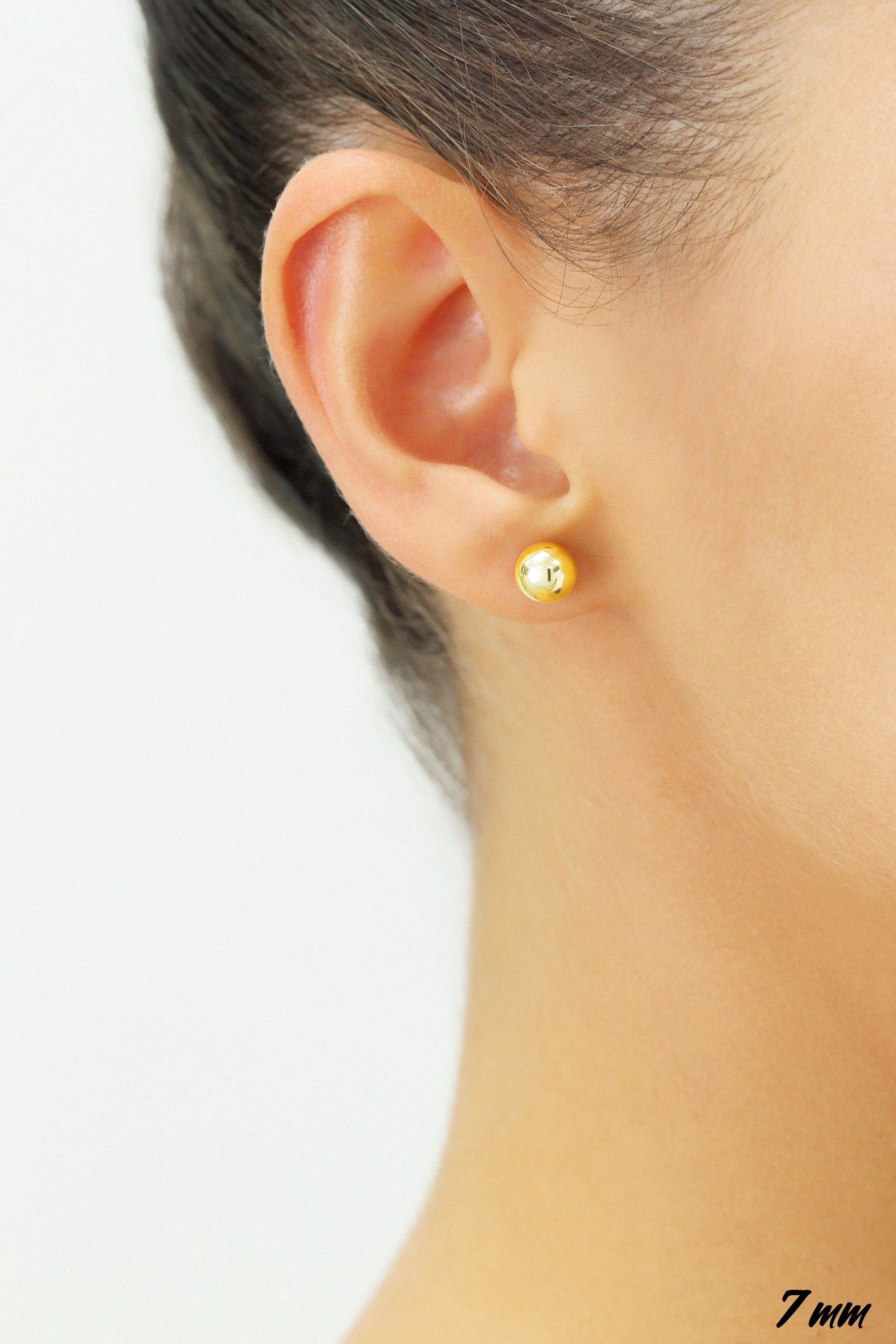14K Yellow Gold Ball Stud Earrings, Silicone Covered Gold Push Backings (Unisex) 3mm