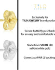 14k Solid Gold Push Backings, Additional Full Pair Replacement