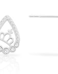 CZ Princess Crown Stud Earrings, Teardrop in Sterling Silver