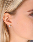 CZ Princess Crown Stud Earrings, Teardrop in Sterling Silver