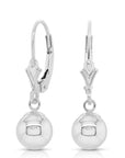 14K White Gold French-back Ball Dangle Earrings