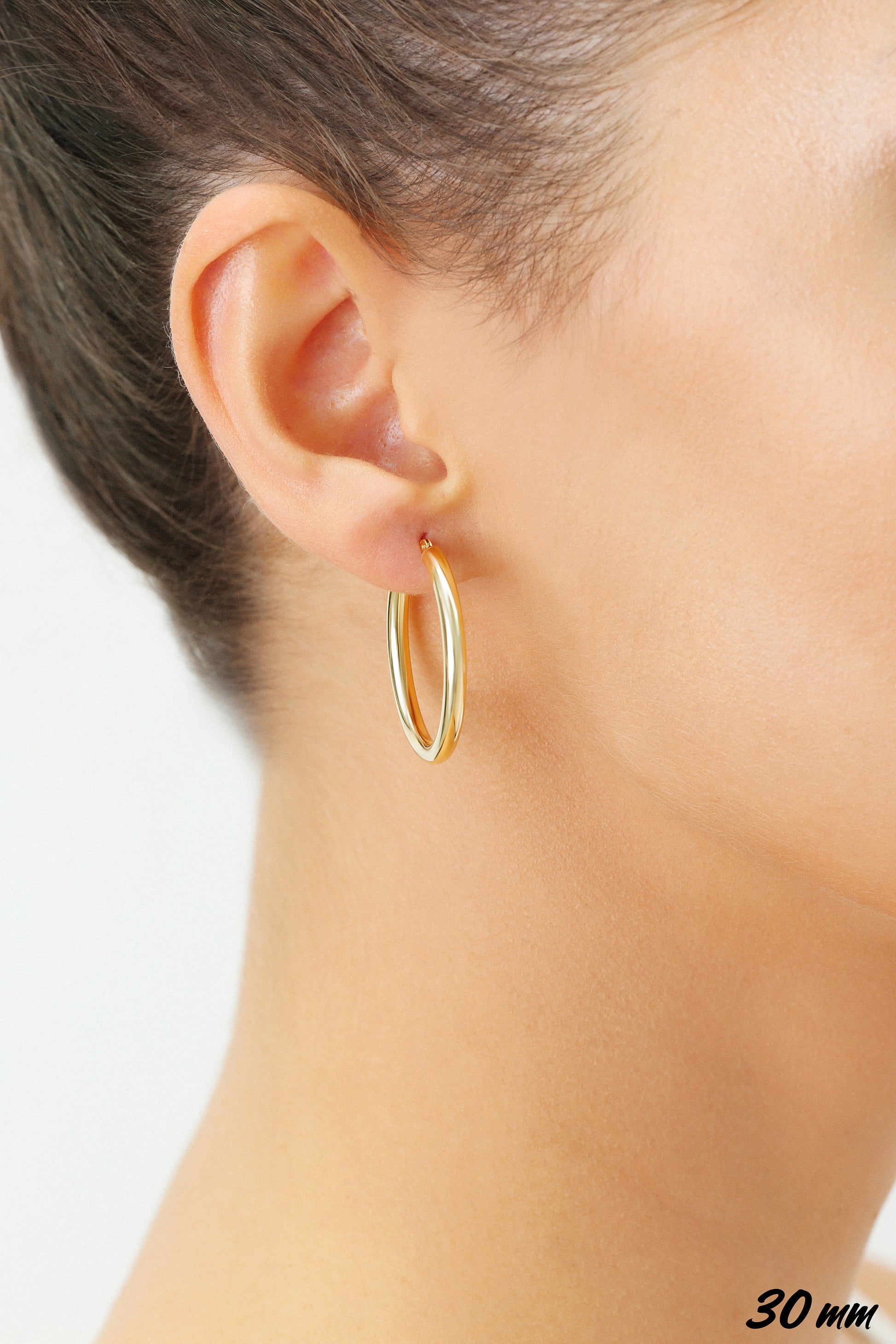Gold Hoop Earrings 14K Yellow White Gold Polished & Satin D/C Hoop Earrings  3mm Thickness - Roy Rose Jewelry