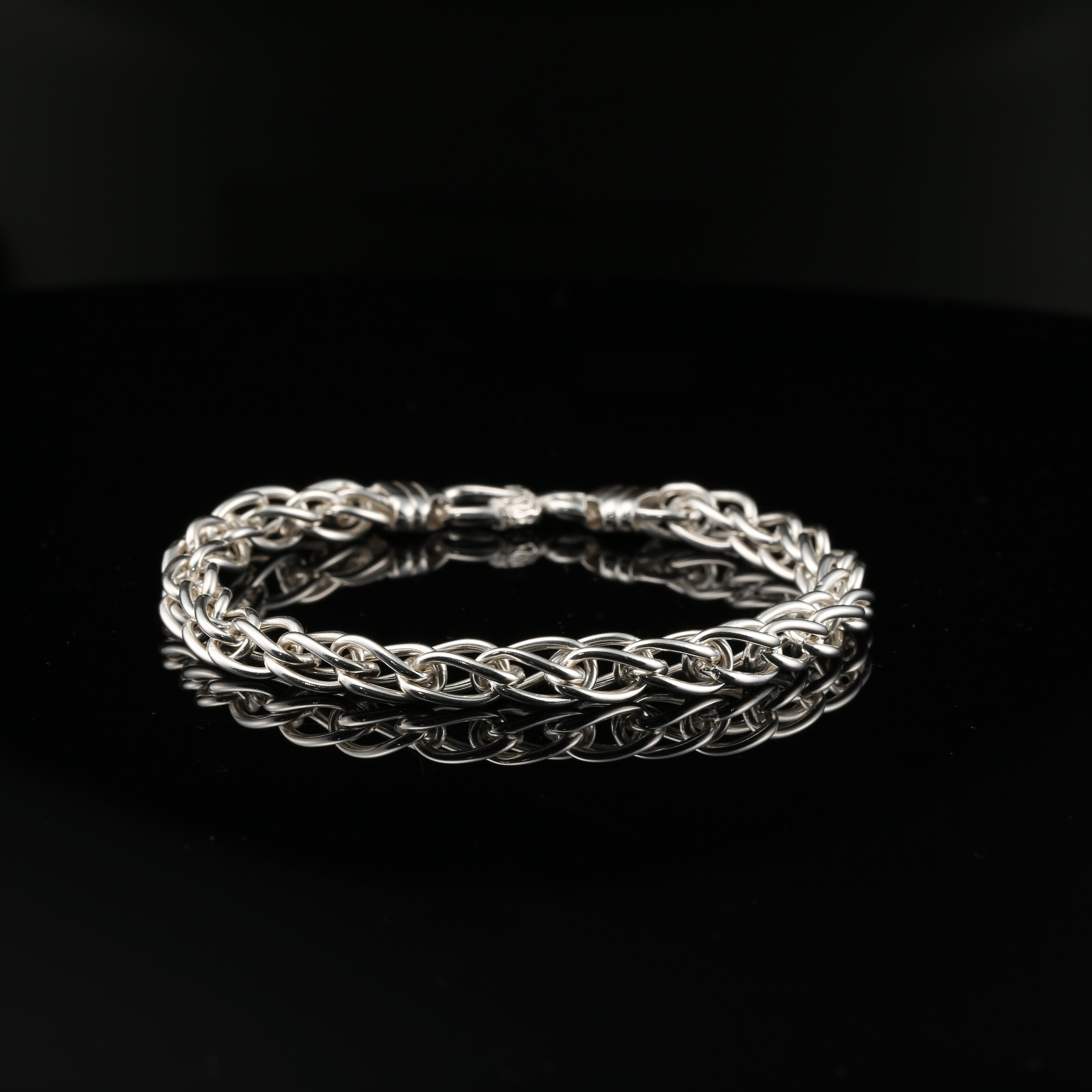 Sterling Silver Handmade Byzantine Chain Bracelet with S-Hook