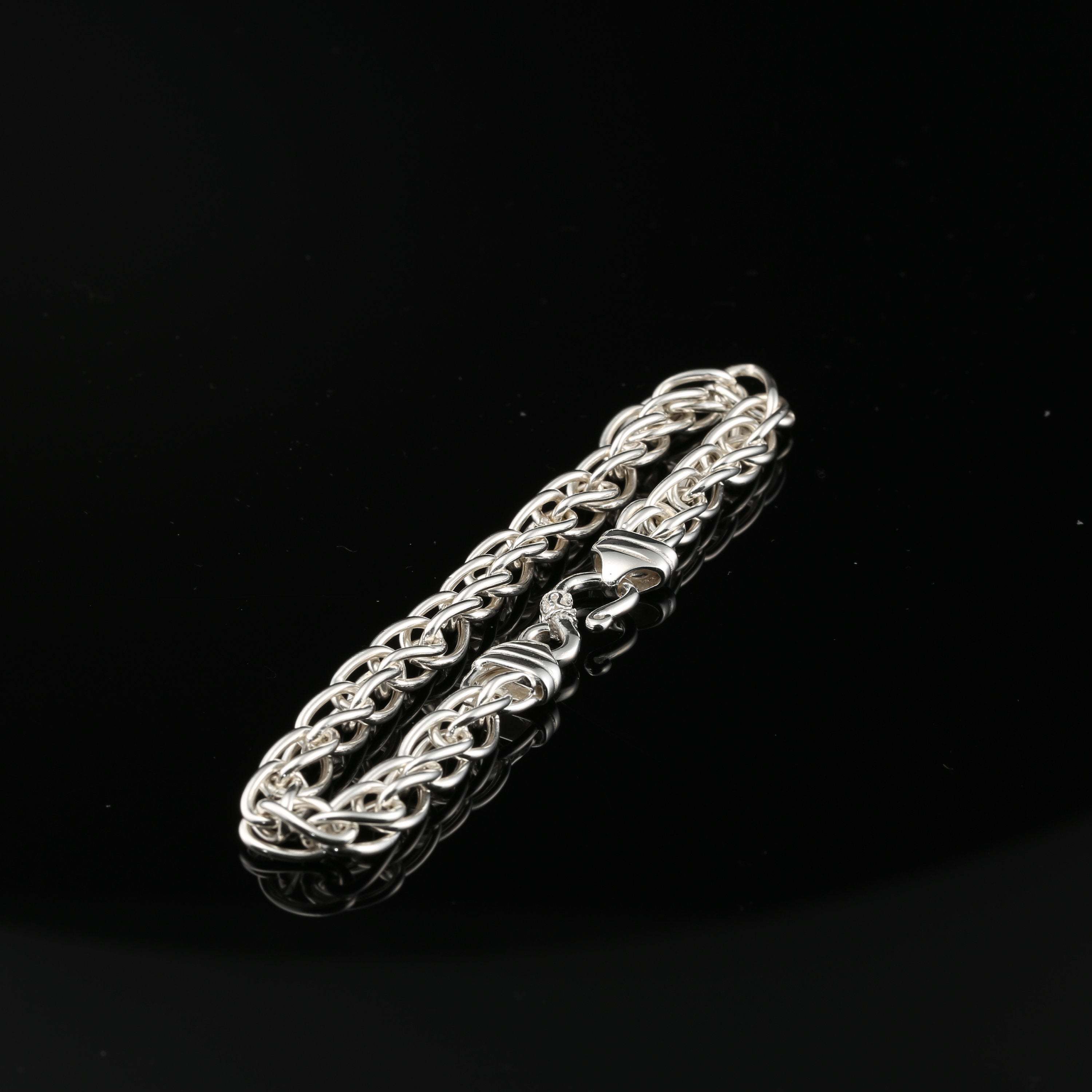 Sterling Silver Handmade Byzantine Chain Bracelet with S-Hook Clasp, 8