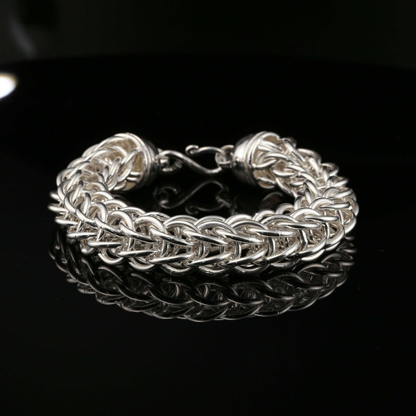 Sterling Silver Byzantine Thick Chain Bracelet with S-Hook Clasp