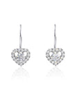 CZ Heart Earrings with Dangle Drop Design in Sterling Silver