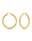 14k Yellow Gold Tornado Diamond Cut Hoop Earrings, 5mm Thin