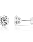 14k White Gold and Cubic Zirconia Stud Earrings, Silicone Pushback