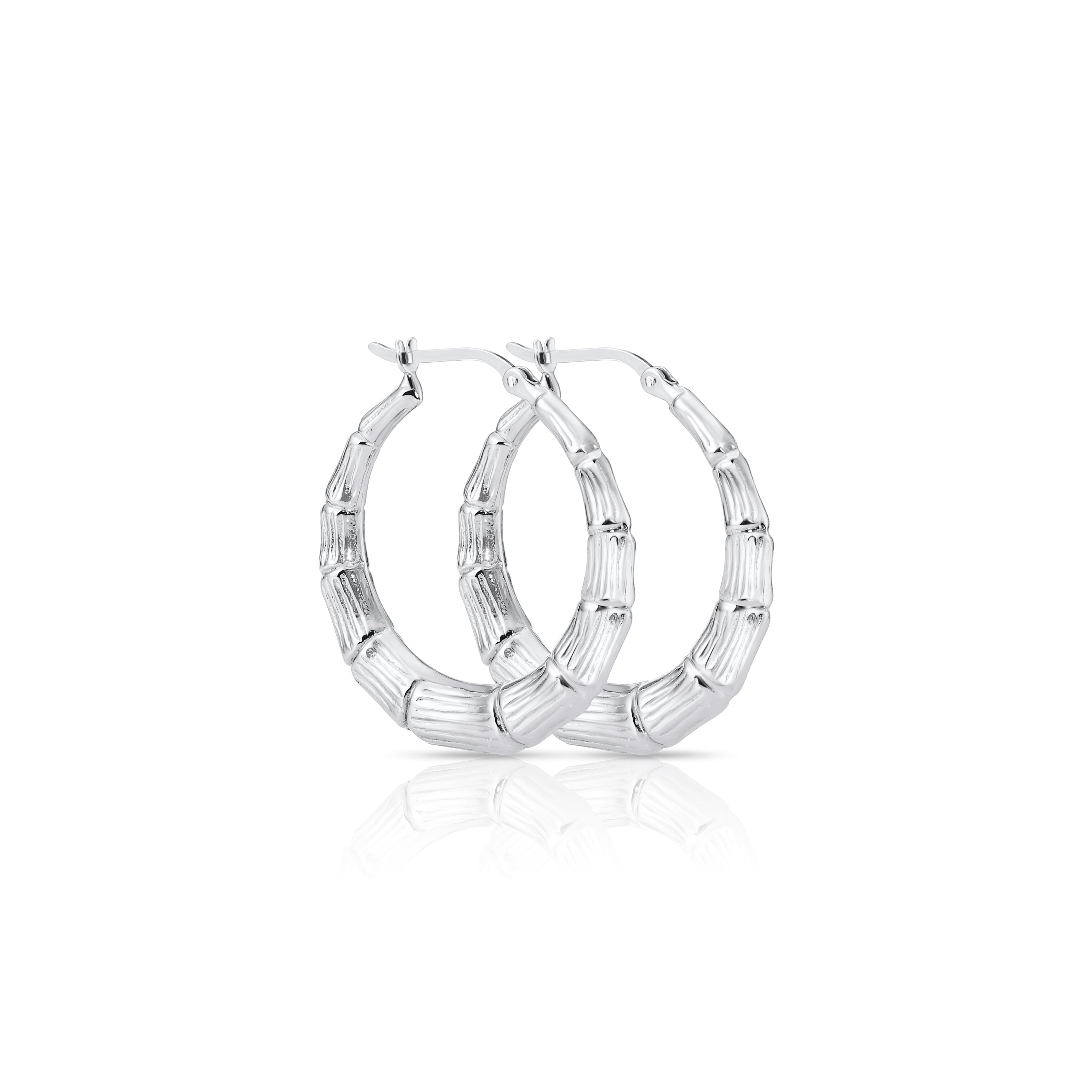 Bamboo Texture Round Hoop Earrings in 925 Sterling Silver – TILO