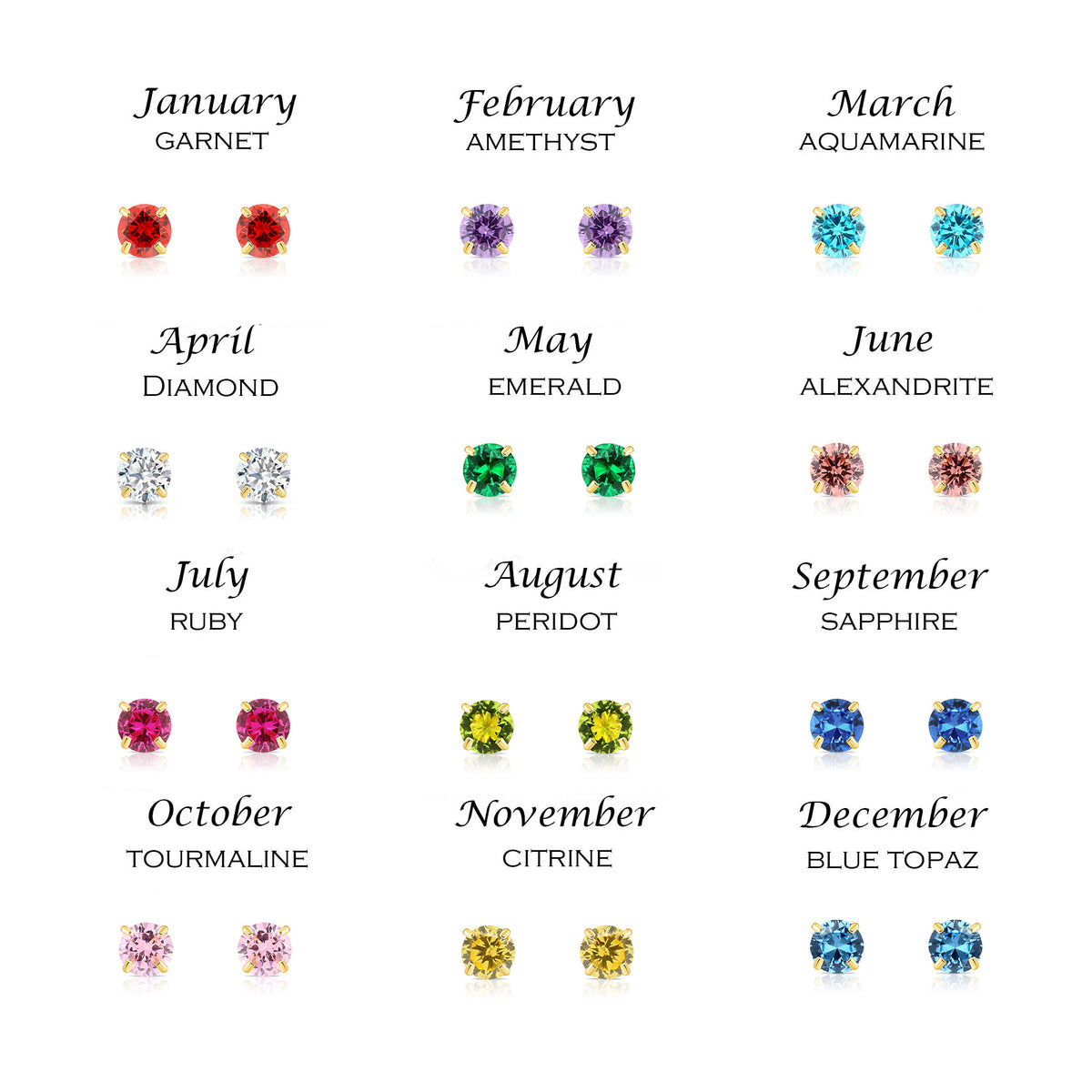 14k Yellow Gold Birthstone Solitaire Stud Earrings, 4mm – Tilo Jewelry®