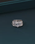 CZ Heart Engagement Ring Set, Three Tier in Sterling Silver