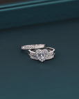 CZ Heart Engagement Ring Set, Three Tier in Sterling Silver