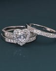 CZ Heart Engagement Ring Set, Three Tier in Sterling Silver