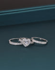 CZ Heart Engagement Ring Set, Three Tier in Sterling Silver