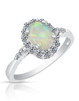CZ Opal Halo Ring in Sterling Silver