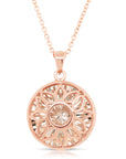 Round Flower Charm Necklace Rose Gold Plated in Sterling Silver
