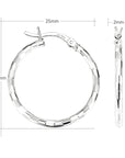 Round Hoops, Diamond Cut Textured Pattern in Sterling Silver