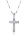 CZ Religious Cross Charm Necklace in Sterling Silver
