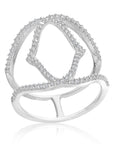 CZ Double Band Crossover Open Ring in Sterling Silver