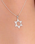CZ Star of David Charm Necklace with Jewish Star in Sterling Silver