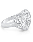 Filigree Floral Heart Ring in Sterling Silver