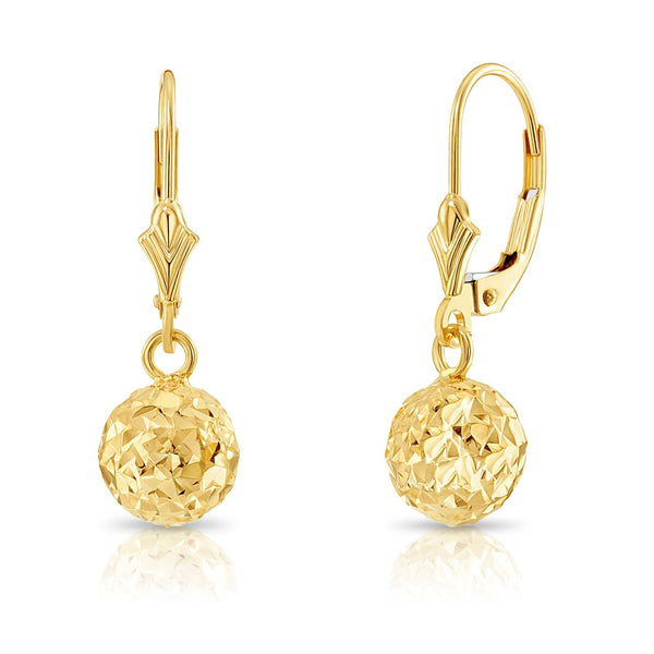 14k Yellow Gold Ball Earrings, Dangling Diamond-cut Round Balls, Leverback Drop  Earrings for Women and Teens - Etsy Israel