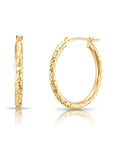 14K Yellow Gold X Pattern Diamond Cut Hoop Earrings