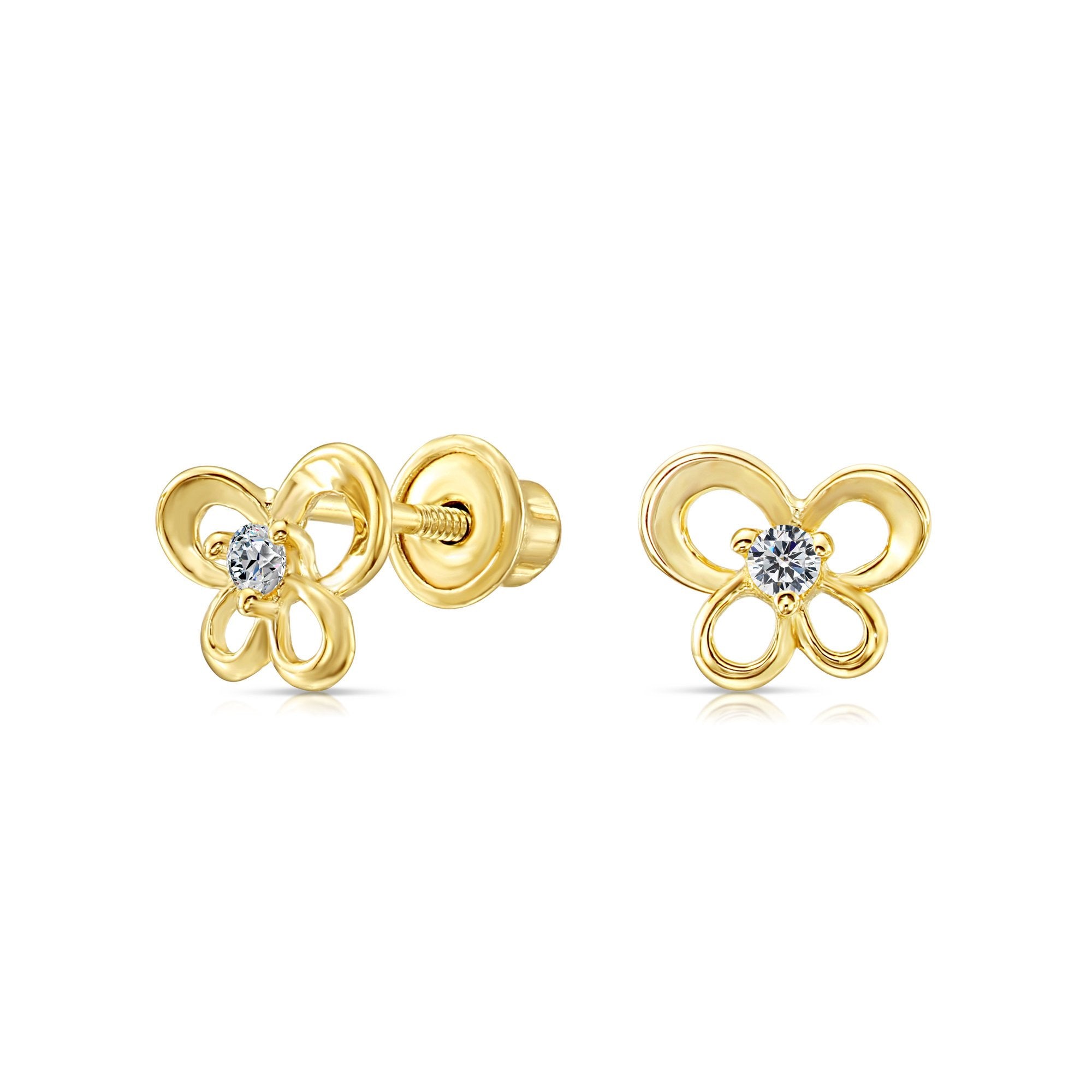Child's 14kt Yellow Gold Flower Stud Earrings with Diamond Accents |  Ross-Simons