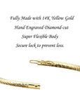 14k Yellow Gold Tornado Diamond Cut Flexible Bangle