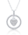 CZ Dangling Halo Heart Charm Necklace in Sterling Silver