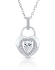 CZ Heart Lock Charm Necklace in Sterling Silver