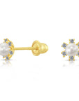 10k Yellow Gold Tiny Flower and Pearl Stud Earrings